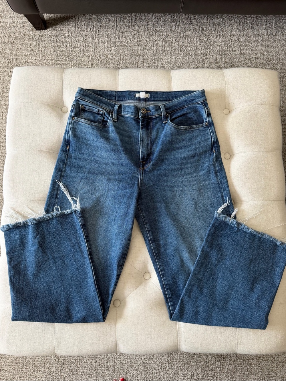 Splendid Blue Cropped Raw-Hem Straight Jeans 30